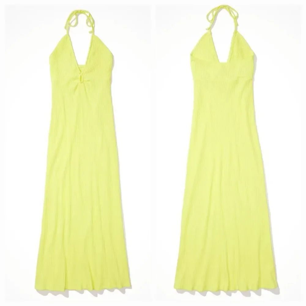 ☔️🔥NWT American Eagle Neon Yellow Deep Scoop Neck Sleeveless Dress Small - Picture 4 of 11